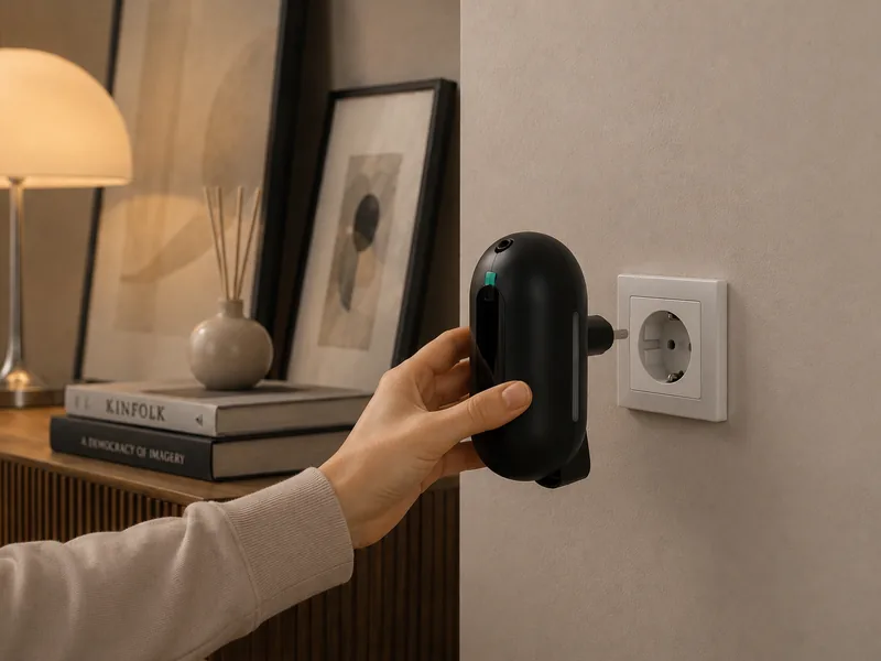Hand plugging the diffuser straight into a standard EU wall socket